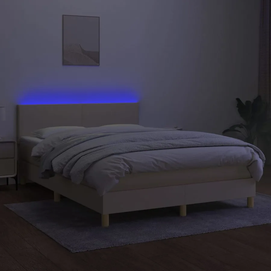 Sommier à lattes de lit avec matelas LED Crème 140x200 cm Tissu - 4