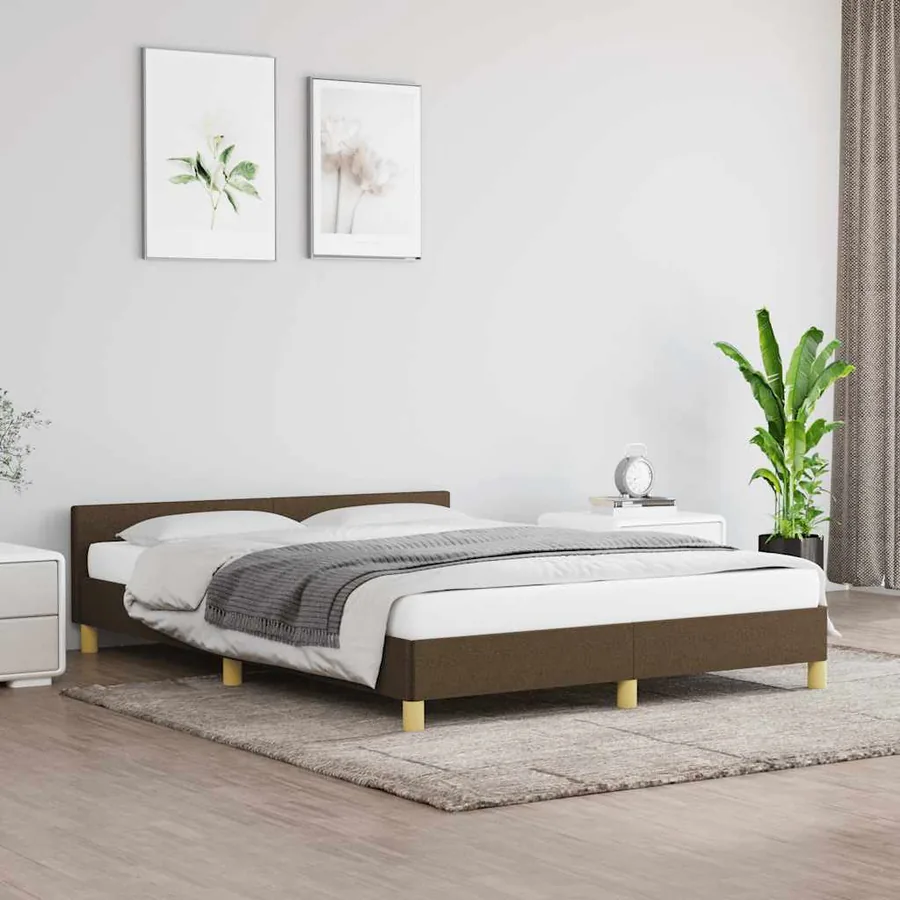 Cadre de lit sans matelas marron foncé 140x200 cm tissu