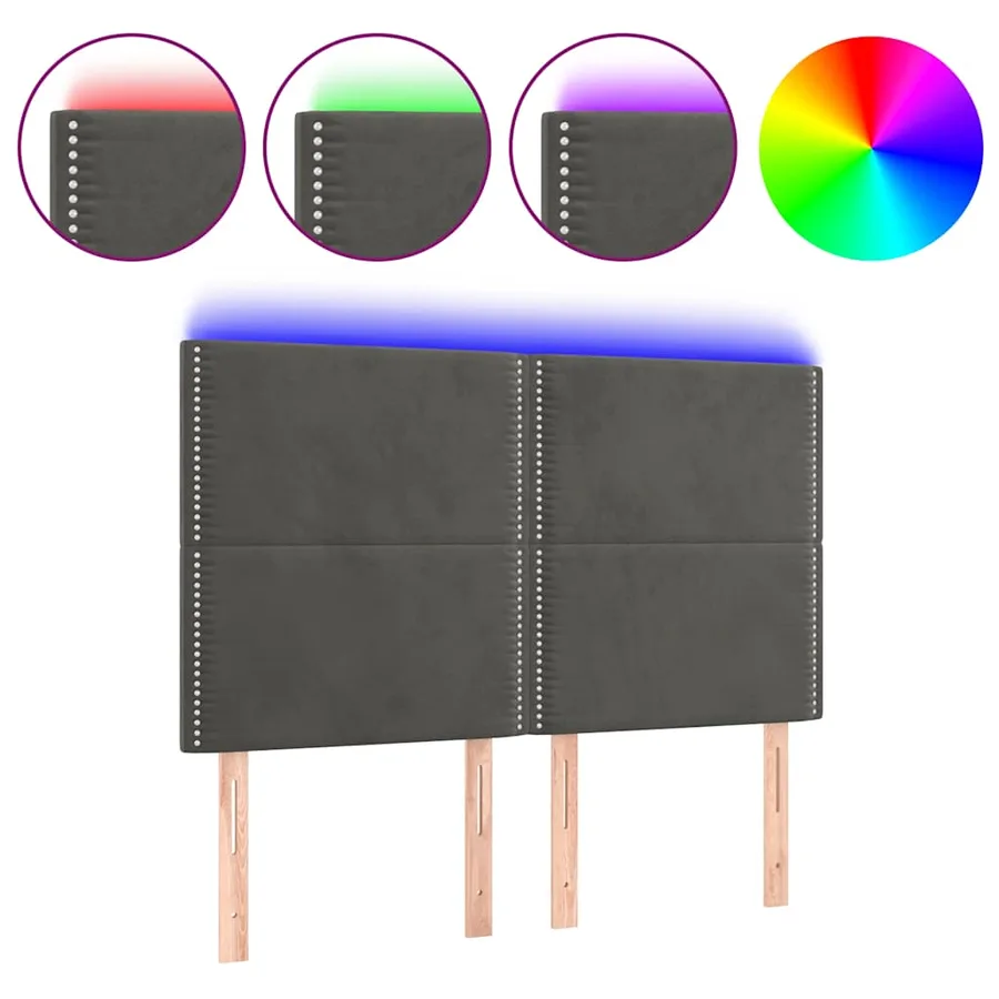 Tête de lit à LED Gris foncé 144x5x118/128 cm Velours - 2