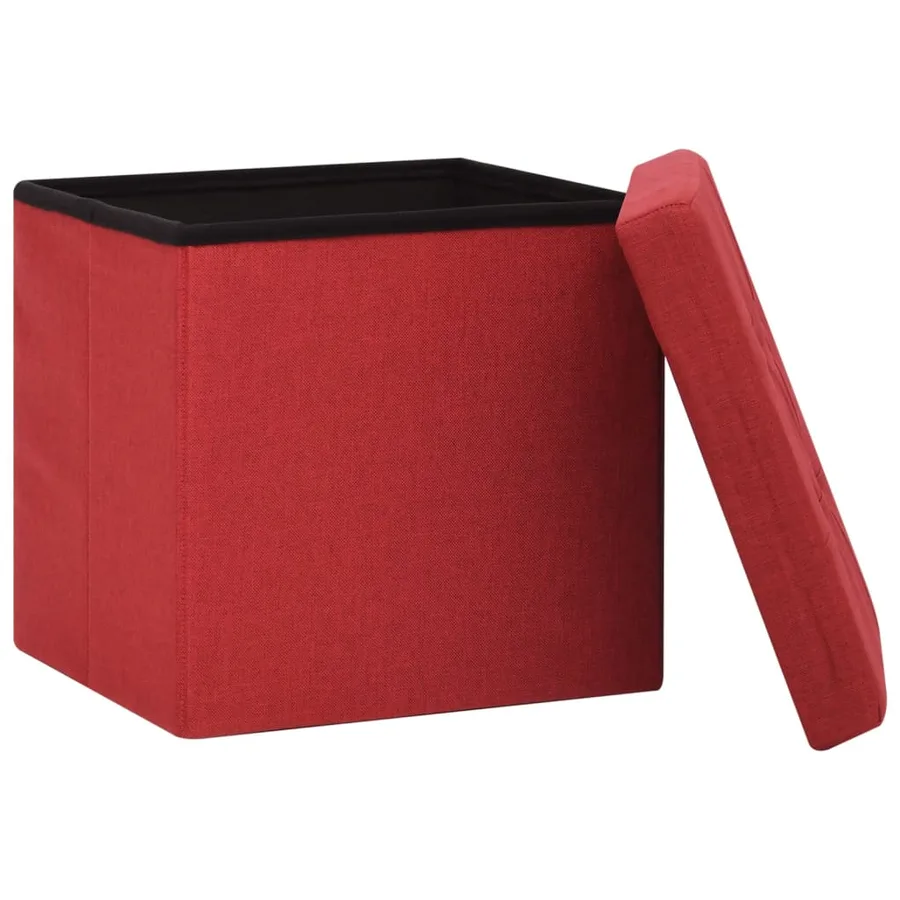 Tabouret de rangement pliable Rouge bordeaux Faux lin - 4