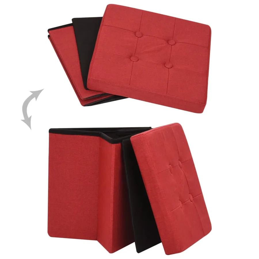 Tabouret de rangement pliable Rouge bordeaux Faux lin - 5