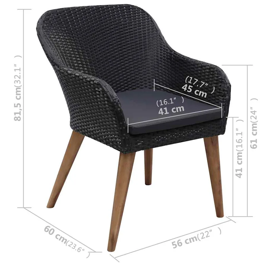 Ensemble à manger de jardin 3 pcs Noir - 12