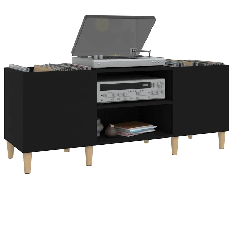 Armoire à disques noir 121x38x48 cm bois d'ingénierie - 4