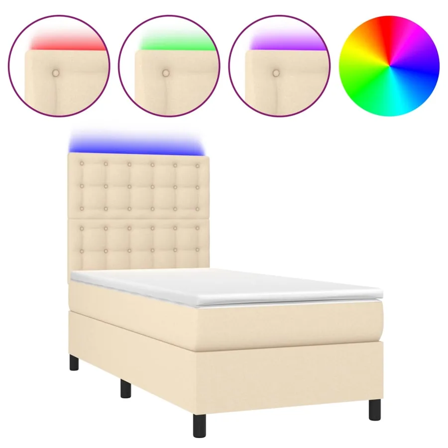 Sommier à lattes de lit et matelas et LED Crème 90x190 cm Tissu - 2