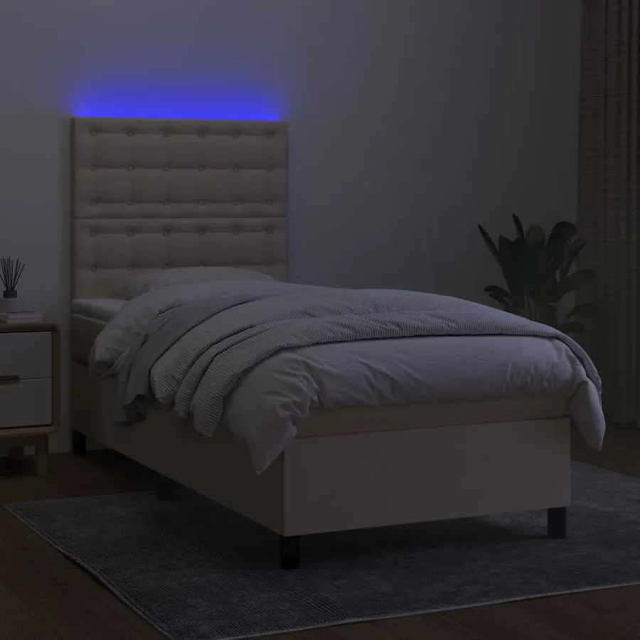 Sommier à lattes de lit et matelas et LED Crème 90x190 cm Tissu - 4
