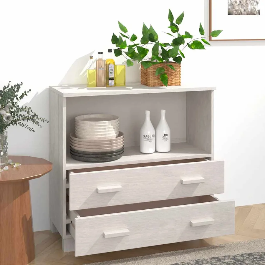 Buffet HAMAR Blanc 85x35x80 cm Bois massif de pin - 3