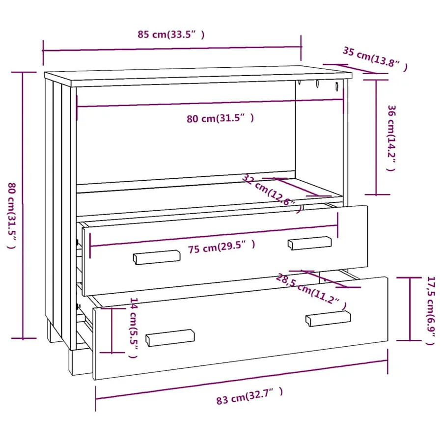 Buffet HAMAR Blanc 85x35x80 cm Bois massif de pin - 9