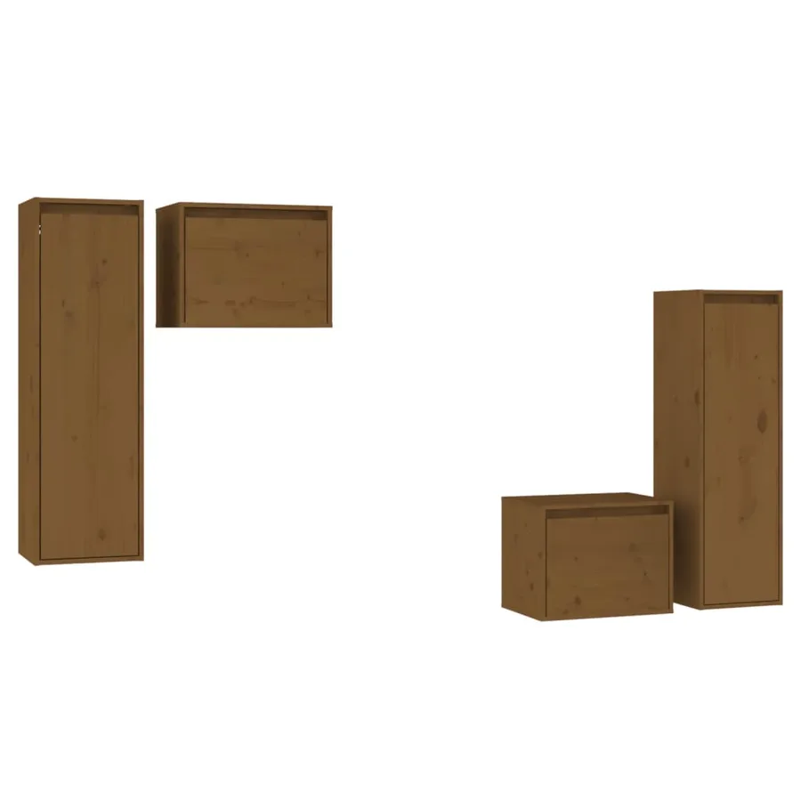 Meubles TV 4 pcs Marron miel Bois massif de pin - 2
