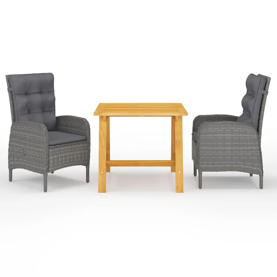 Ensemble à manger de jardin 3 pcs Gris