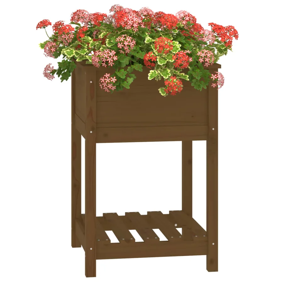 Jardinière avec étagère Marron miel 54x54x81 cm Bois de pin - 4