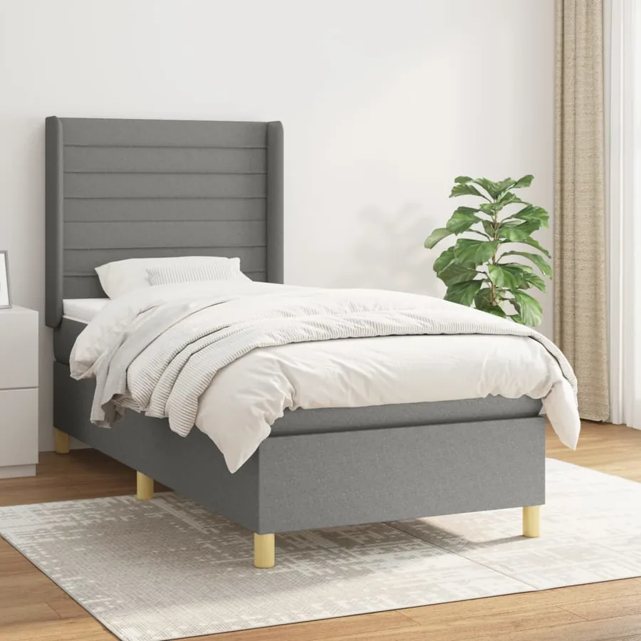 Sommier à lattes de lit avec matelas Gris foncé 90x200 cm Tissu