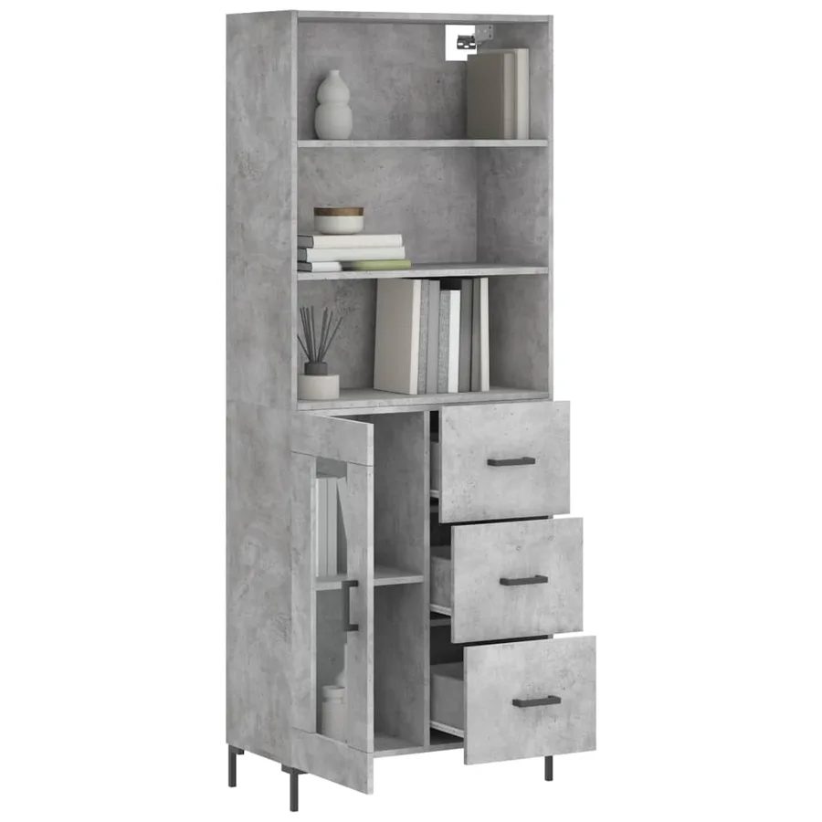 Buffet haut Gris béton 69,5x34x180 cm Bois d'ingénierie - 3