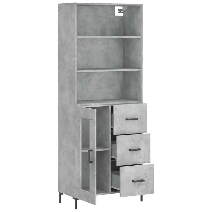 Buffet haut Gris béton 69,5x34x180 cm Bois d'ingénierie - 4