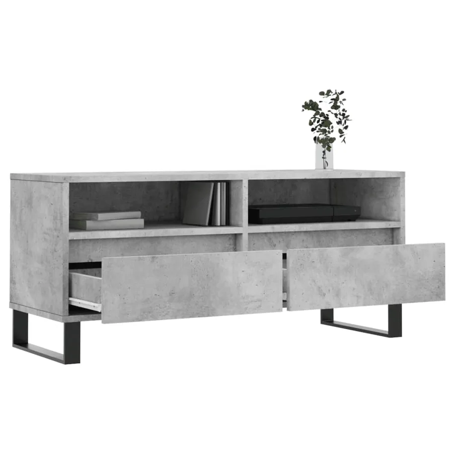Meuble TV gris béton 100x34,5x44,5 cm bois d'ingénierie - 4