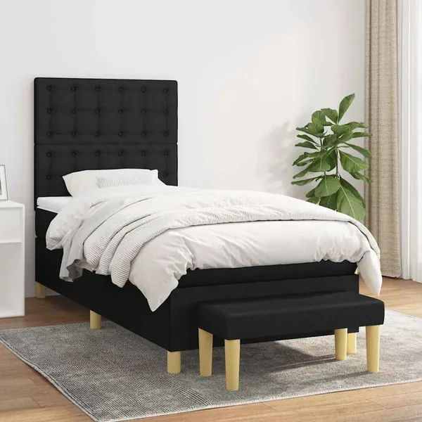 Sommier à lattes de lit avec matelas Noir 100x200 cm Tissu