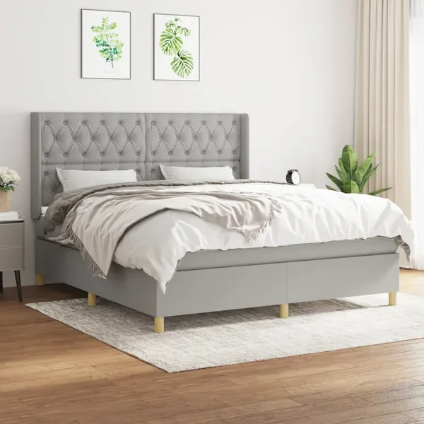Sommier à lattes de lit avec matelas Gris clair 160x200cm Tissu