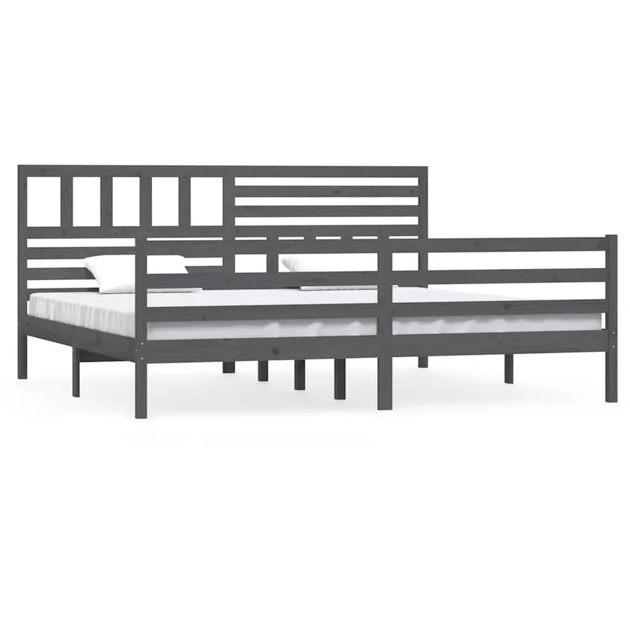 Cadre de lit sans matelas bois massif gris 200x200 cm - 2