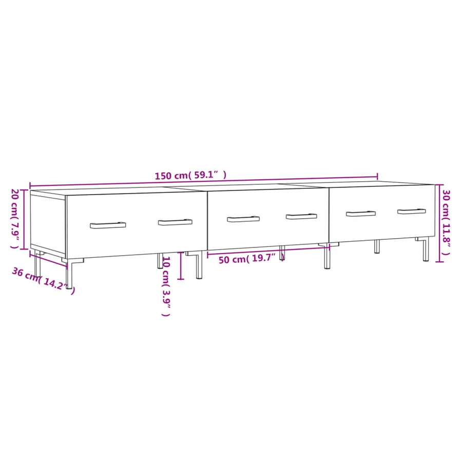 Meuble TV blanc 150x36x30 cm bois d'ingénierie - 12