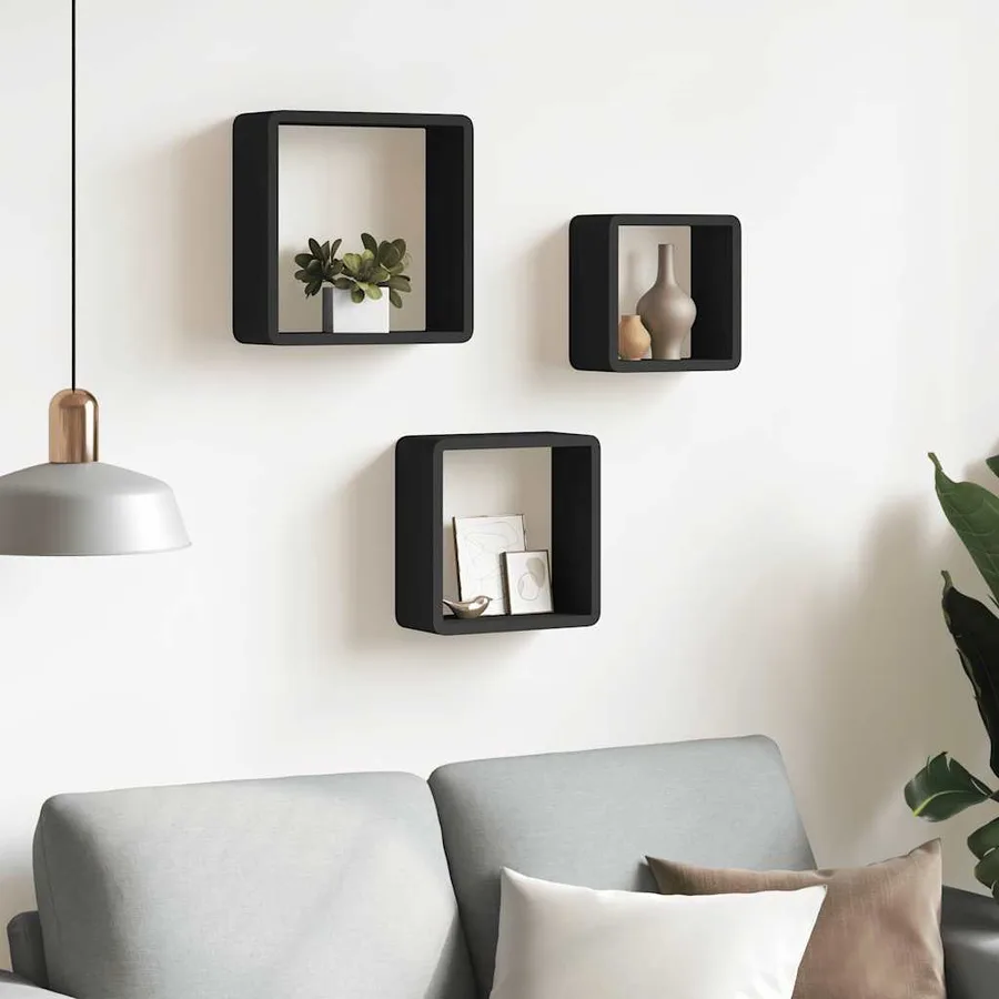 Étagères murales sous forme de cube 3 pcs Noir MDF - 3