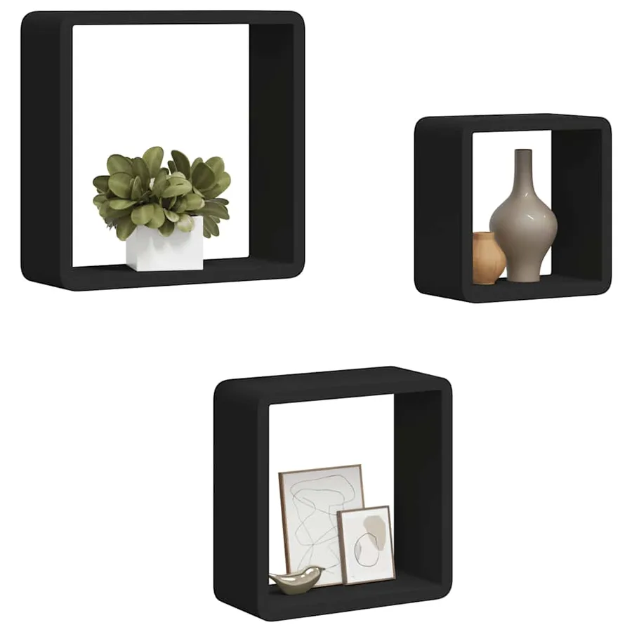 Étagères murales sous forme de cube 3 pcs Noir MDF - 4