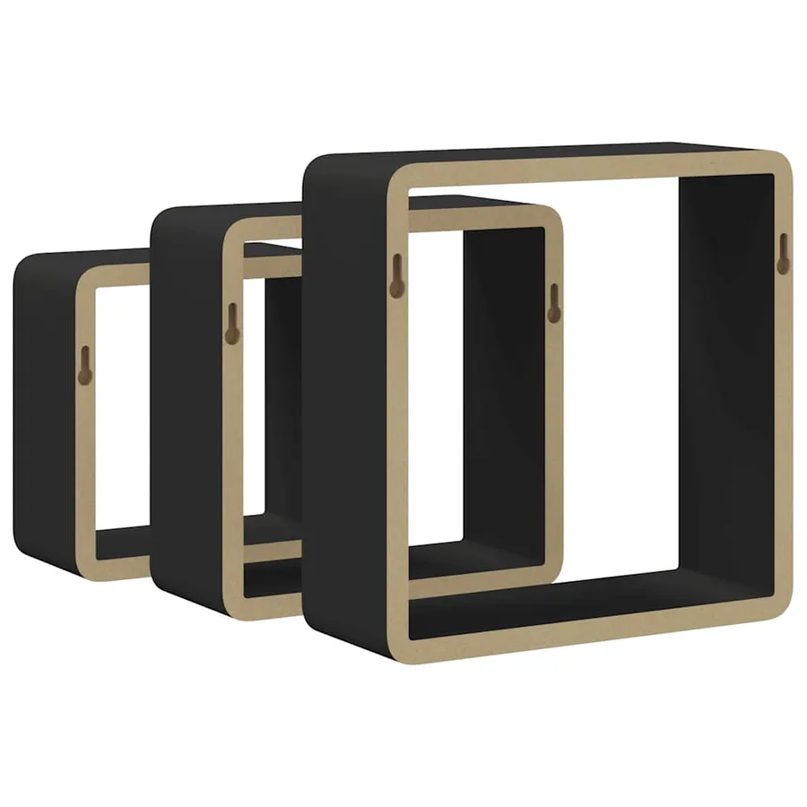 Étagères murales sous forme de cube 3 pcs Noir MDF - 7