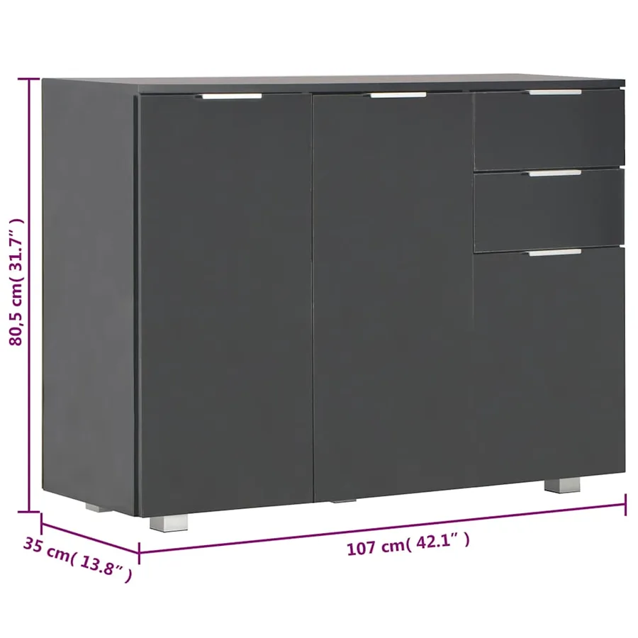 Buffet Noir brillant 107x35x80,5 cm - 9