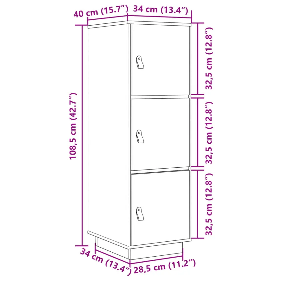 Buffet haut Gris 34x40x108,5 cm Bois massif de pin - 12