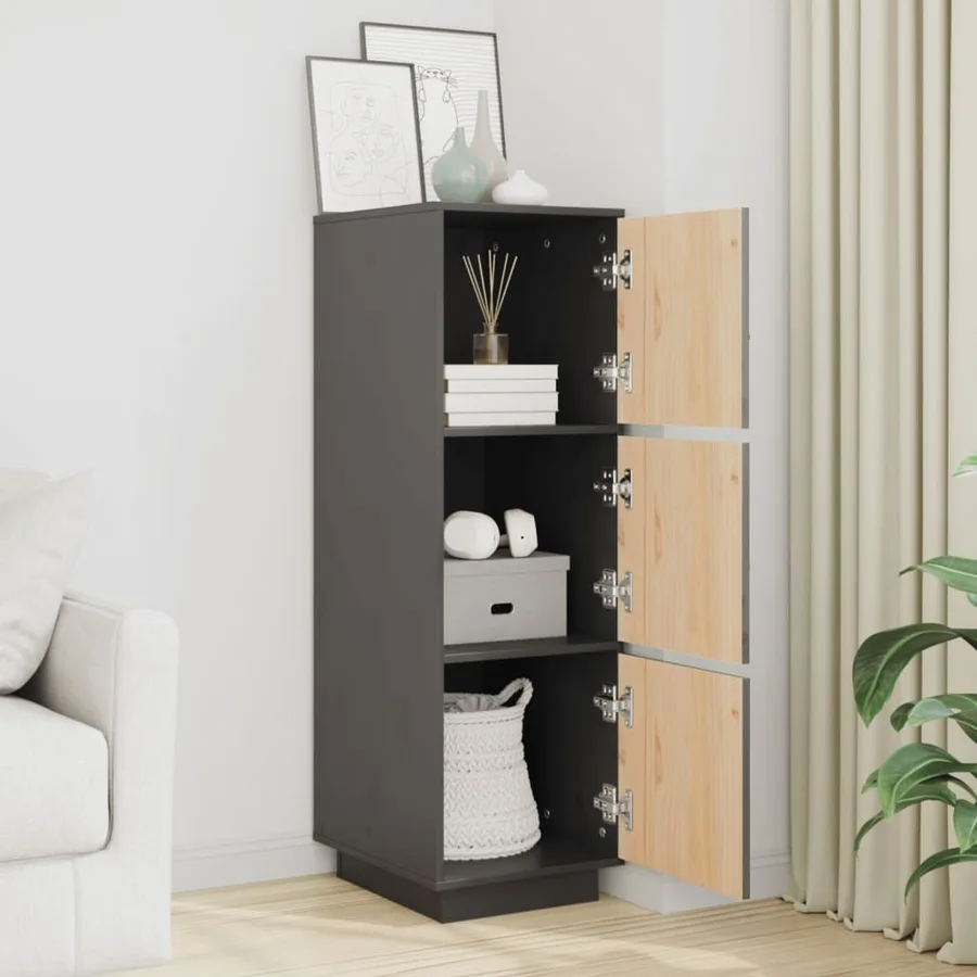 Buffet haut Gris 34x40x108,5 cm Bois massif de pin - 3