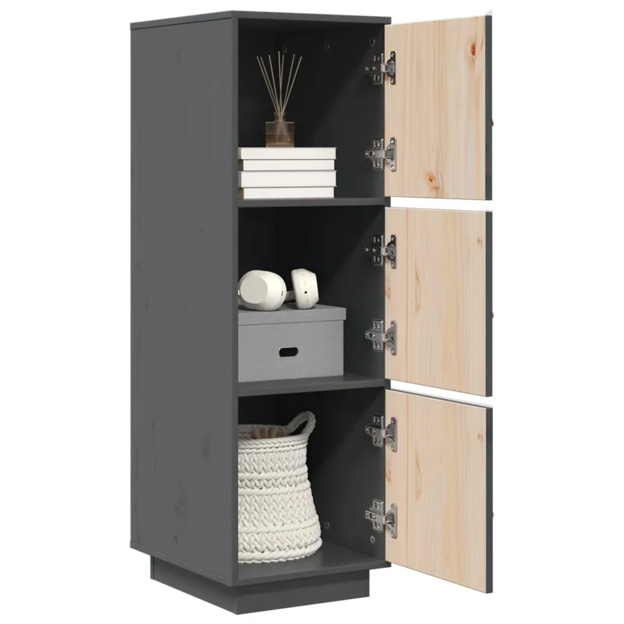 Buffet haut Gris 34x40x108,5 cm Bois massif de pin - 4