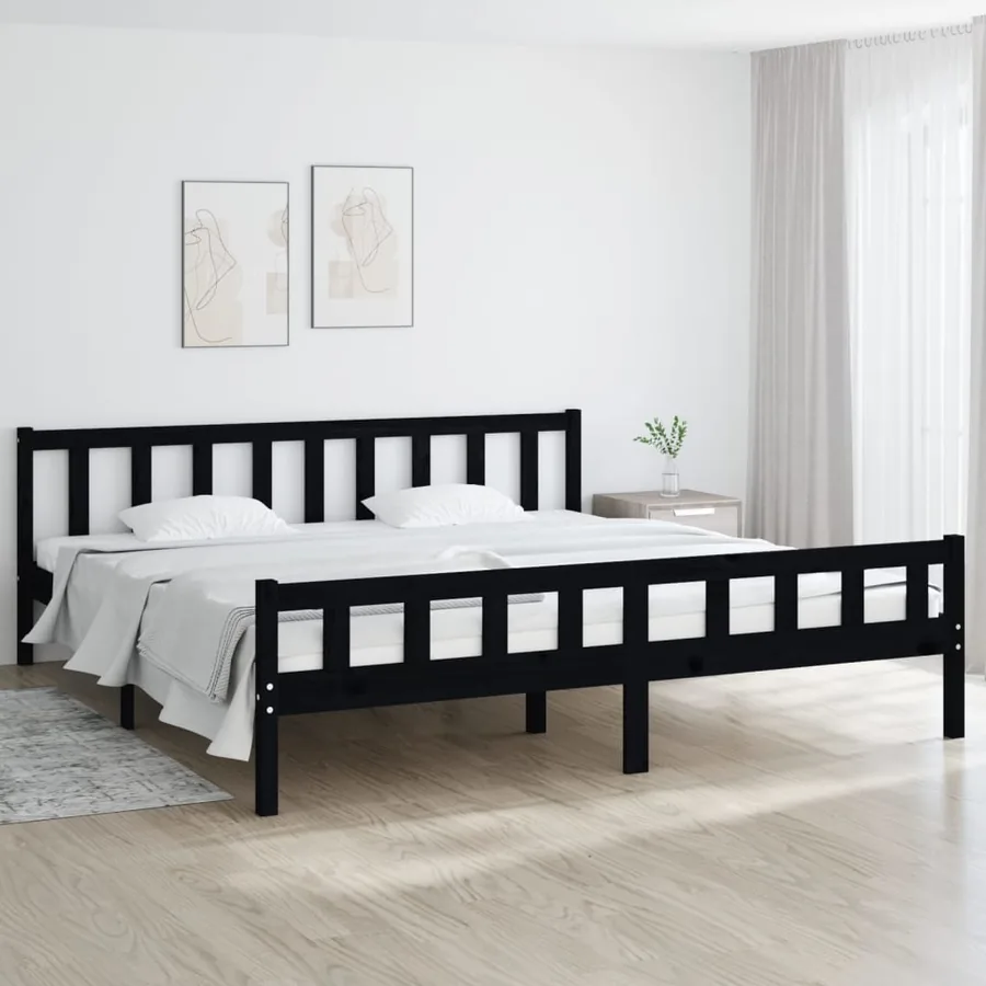 Cadre de lit sans matelas noir bois massif 160x200 cm