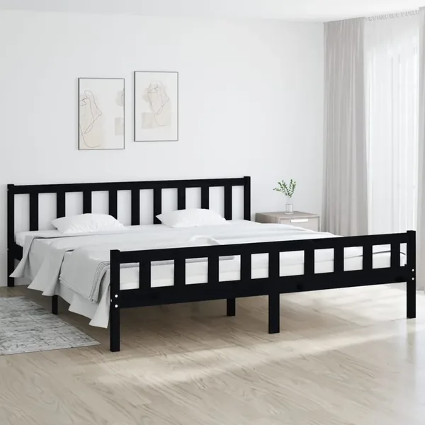Cadre de lit sans matelas noir bois massif 160x200 cm