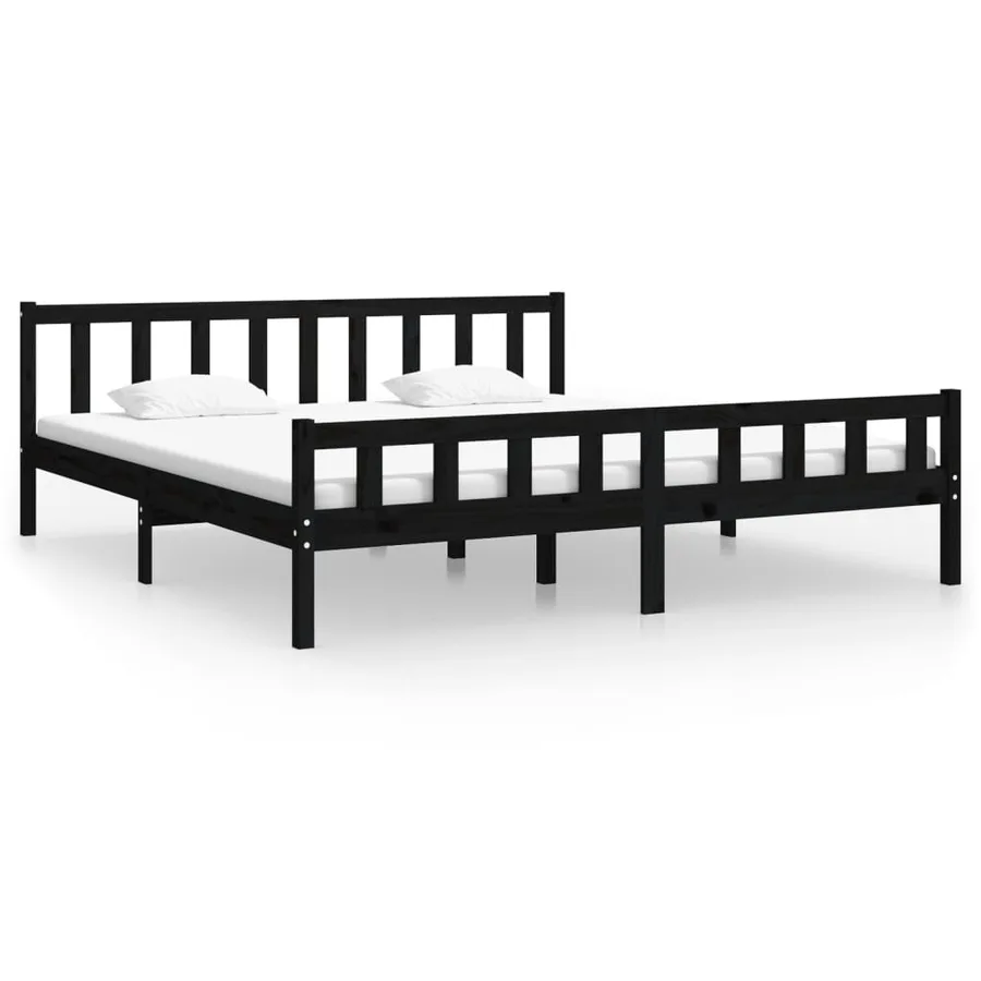 Cadre de lit sans matelas noir bois massif 160x200 cm - 2