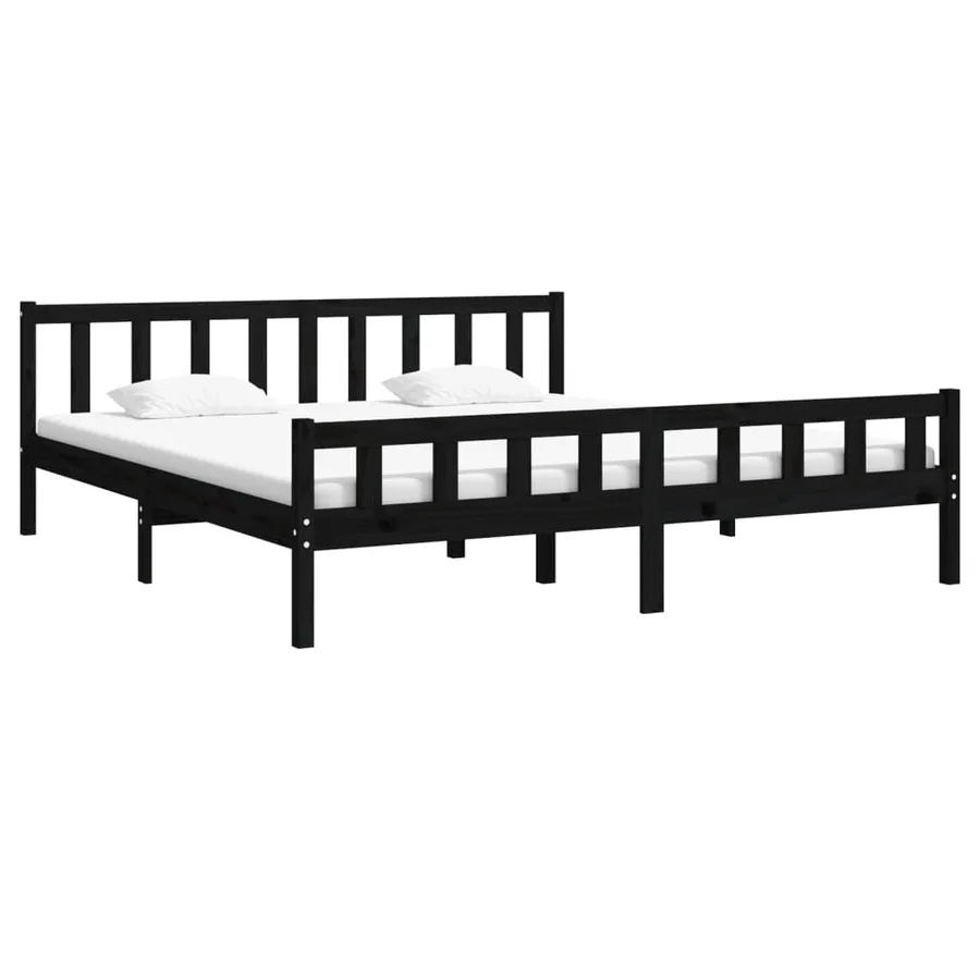 Cadre de lit sans matelas noir bois massif 160x200 cm - 3