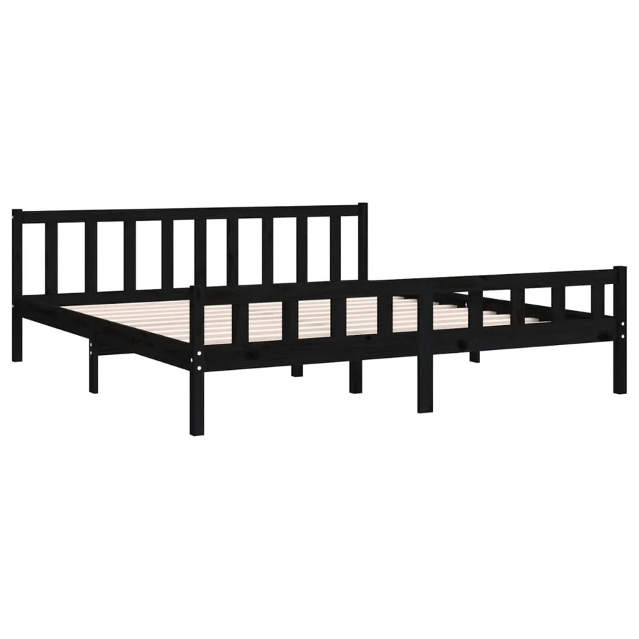 Cadre de lit sans matelas noir bois massif 160x200 cm - 4