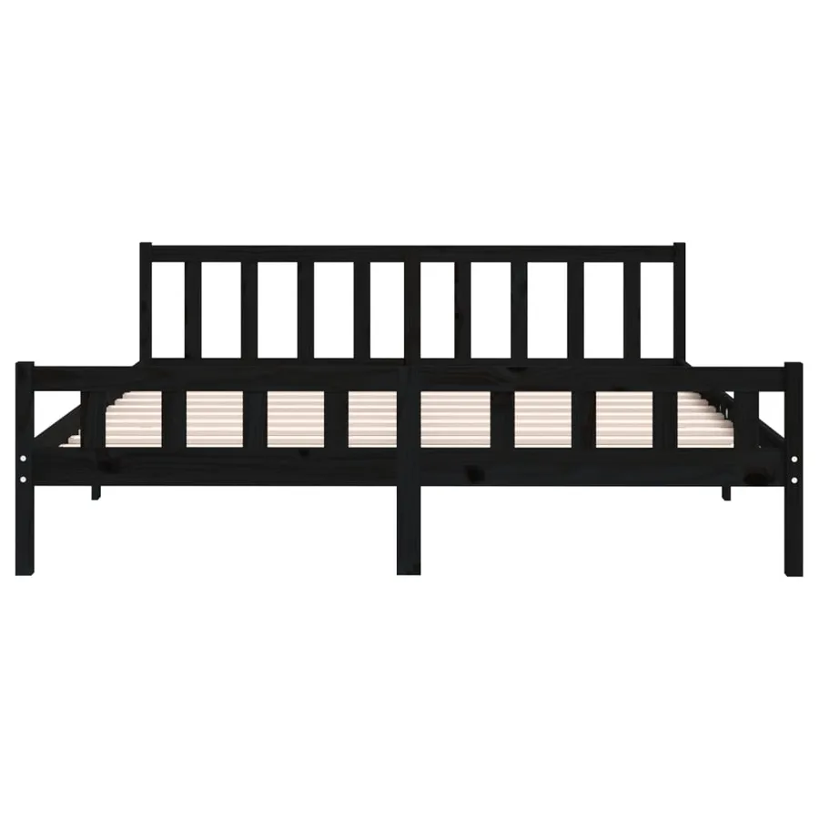 Cadre de lit sans matelas noir bois massif 160x200 cm - 5