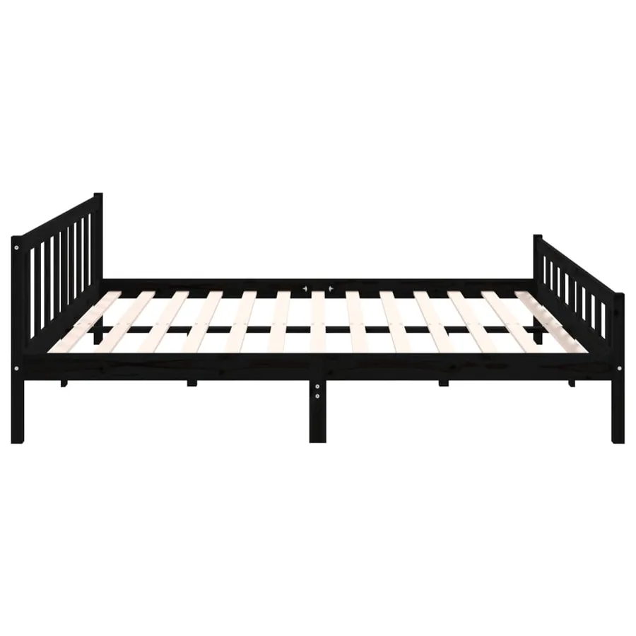 Cadre de lit sans matelas noir bois massif 160x200 cm - 6