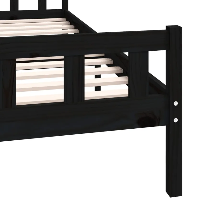 Cadre de lit sans matelas noir bois massif 160x200 cm - 7