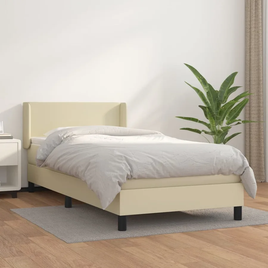 Sommier à lattes de lit avec matelas Crème 80x200 cm Similicuir