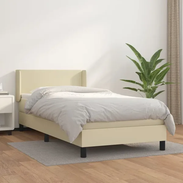 Sommier à lattes de lit avec matelas Crème 80x200 cm Similicuir