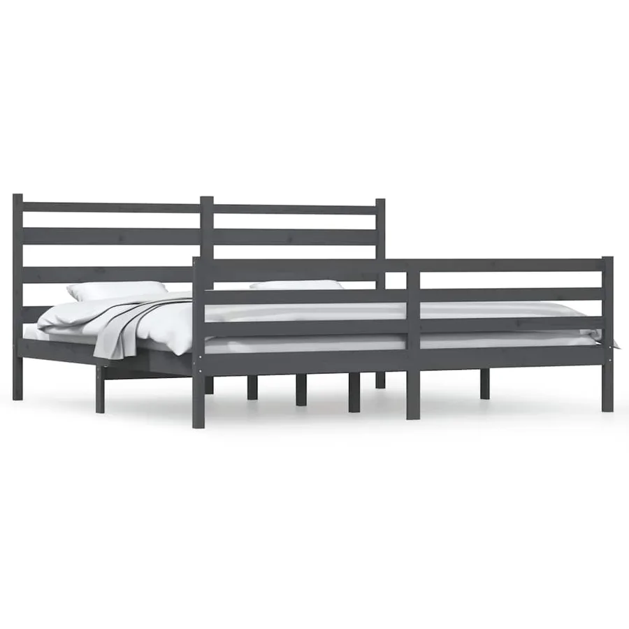 Cadre de lit sans matelas bois massif de pin 200x200 cm gris - 2