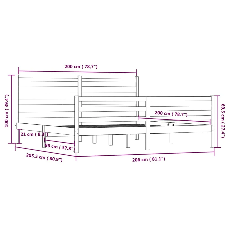 Cadre de lit sans matelas bois massif de pin 200x200 cm gris - 6