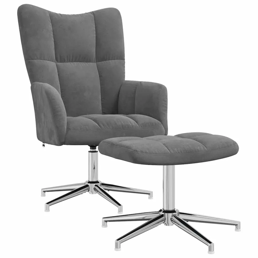 Chaise de relaxation avec tabouret Gris foncé Velours - 2