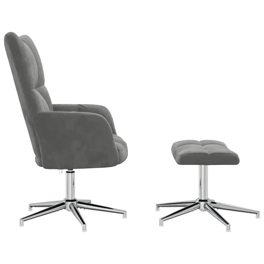 Chaise de relaxation avec tabouret Gris foncé Velours - 4