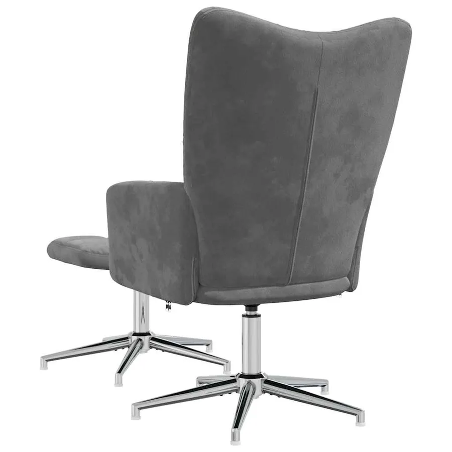 Chaise de relaxation avec tabouret Gris foncé Velours - 5