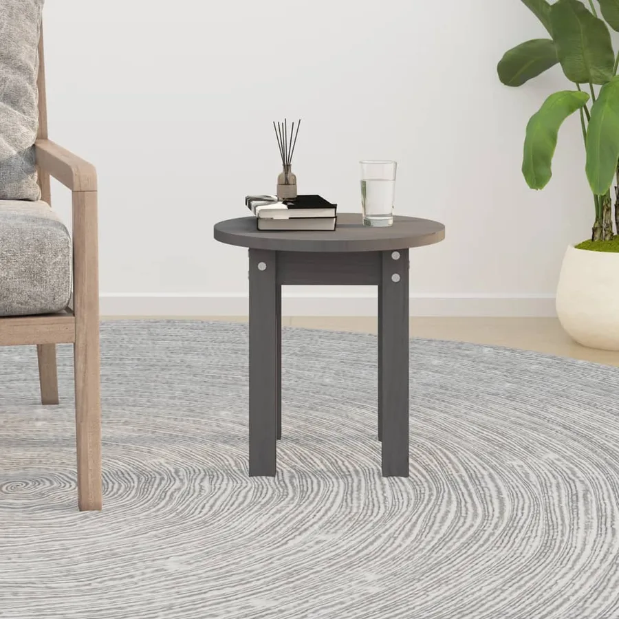 Table basse Gris Ø 35x35 cm Bois massif de pin - 3