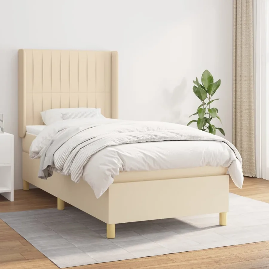 Sommier à lattes de lit et matelas Crème 90x190 cm Tissu