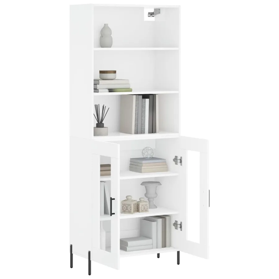 Buffet haut Blanc brillant 69,5x34x180 cm Bois d'ingénierie - 3