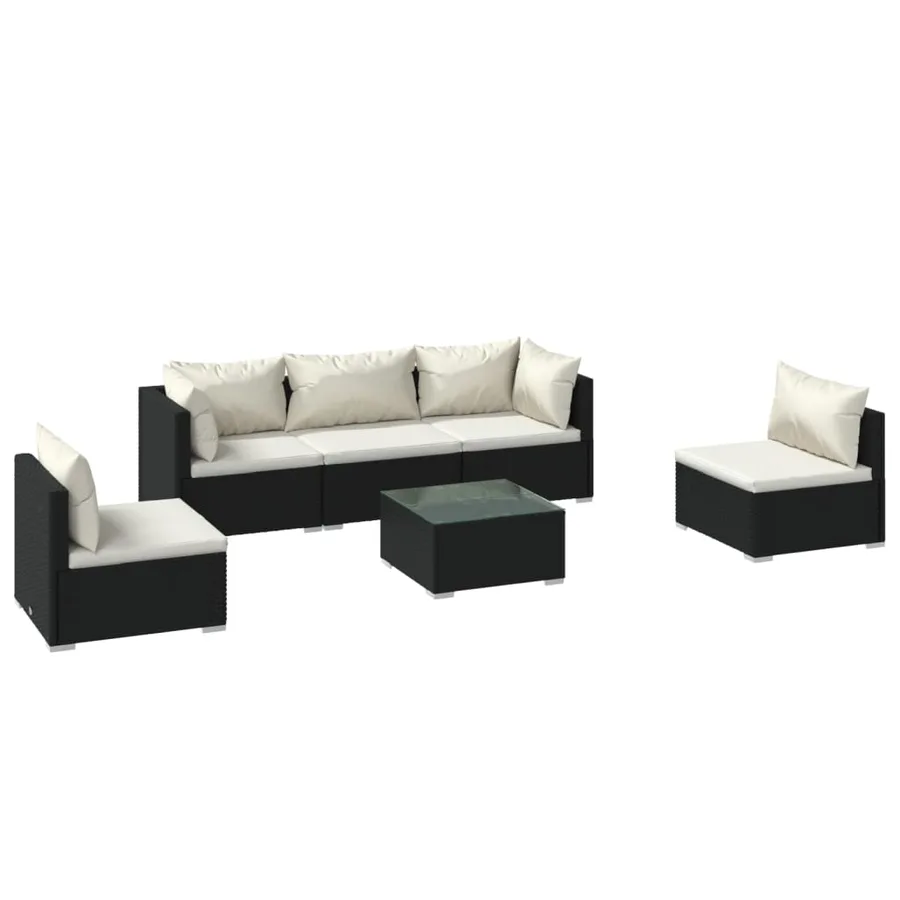 Salon de jardin 6 pcs avec coussins Résine tressée Noir - 2
