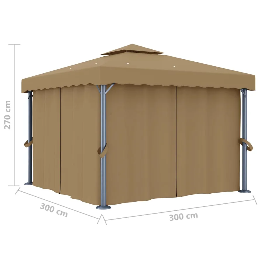 Tonnelle avec rideau 3x3 m Taupe Aluminium - 6