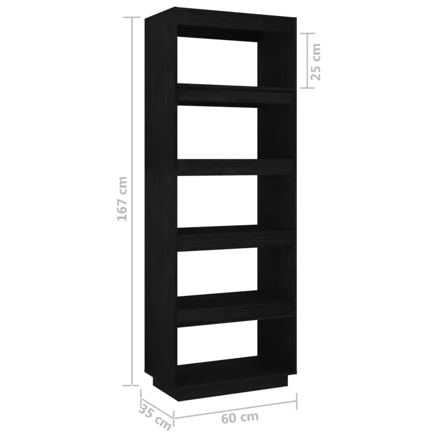 Bibliothèque/Séparateur de pièce Noir 60x35x167 cm Pin massif - 8